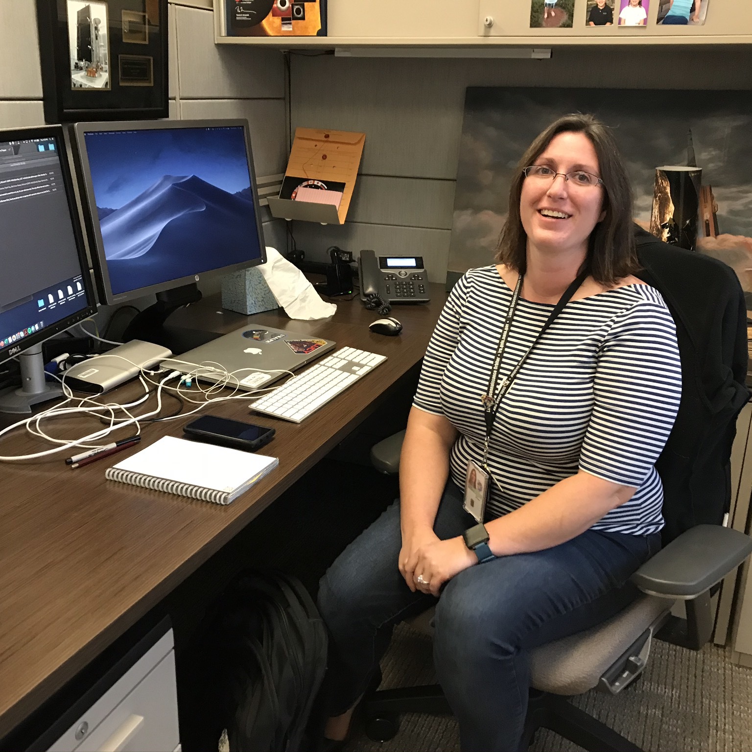 Kristina Peaver, a Lucy Validation and Verification engineer, at her office in Goddard Spaceflight Center